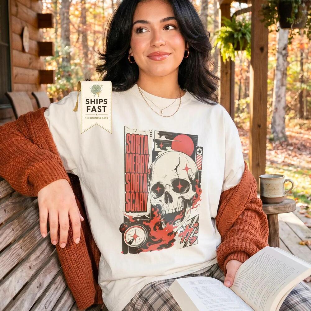Sorta Merry Sorta Scary T-Shirt, Retro Skull Shirt, Creepmas Streetwea